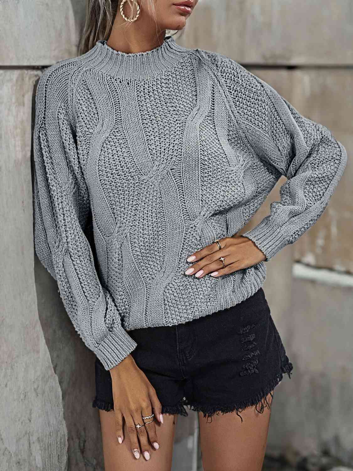 Rib-Knit Mock Neck Sweater - Flyclothing LLC