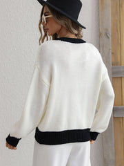 Contrast Trim Drop Shoulder Pullover Sweater - Trendsi