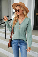 Cable-Knit Long Sleeve V-Neck T-Shirt - Flyclothing LLC