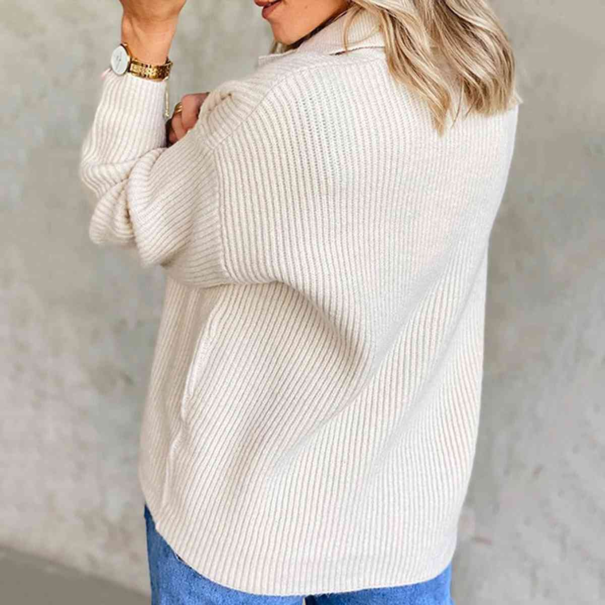 Collared Neck Rib-Knit Top - Trendsi