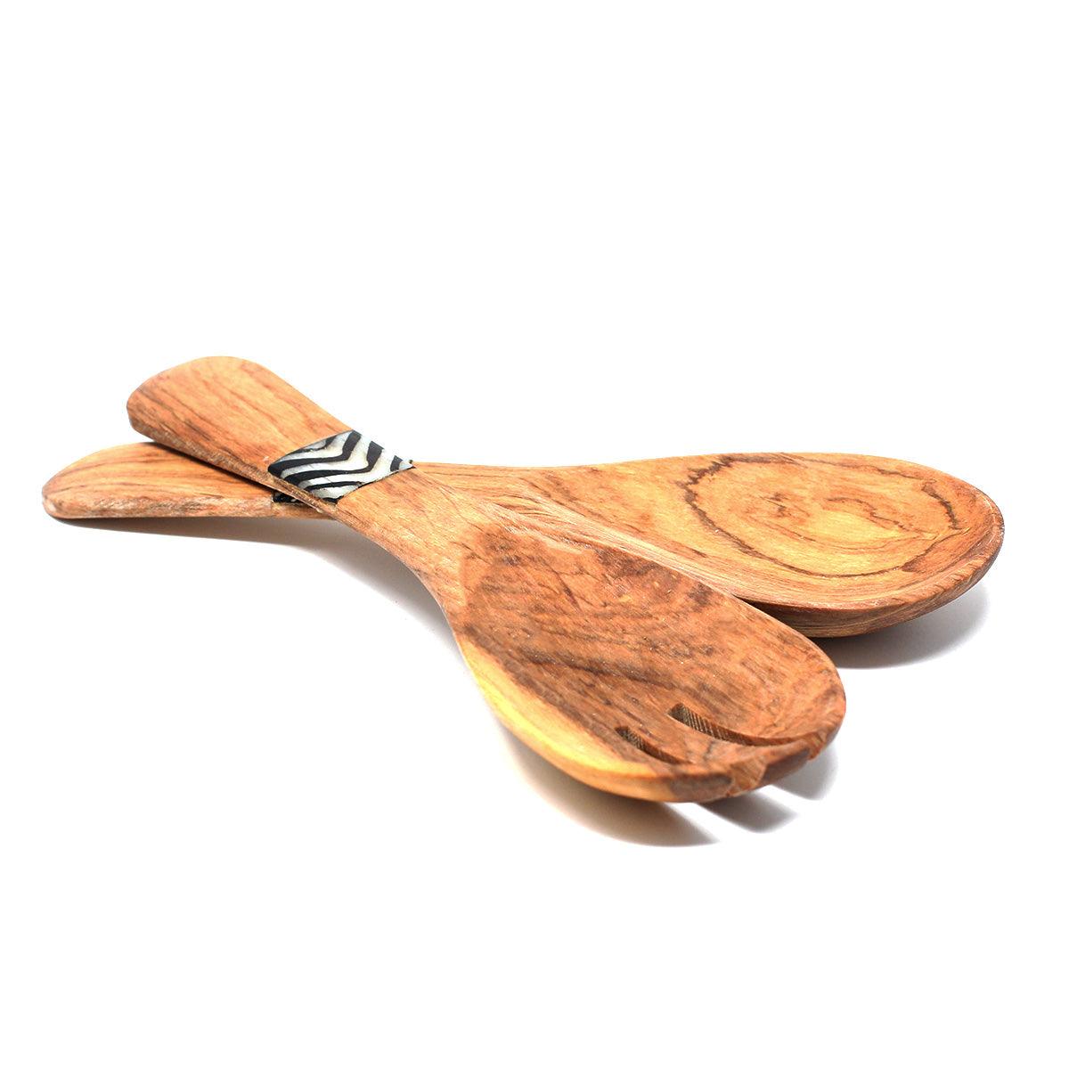 Olive Wood Serving Set, Small with Batik Inlay - Jedando