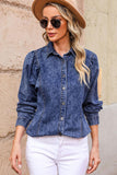 Button Up Collared Neck Denim Top - Flyclothing LLC