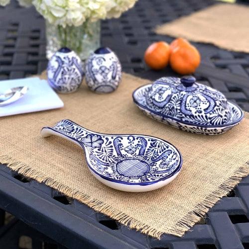 Handmade Pottery Spoon Rest, Blue Flower - Encantada - Flyclothing LLC