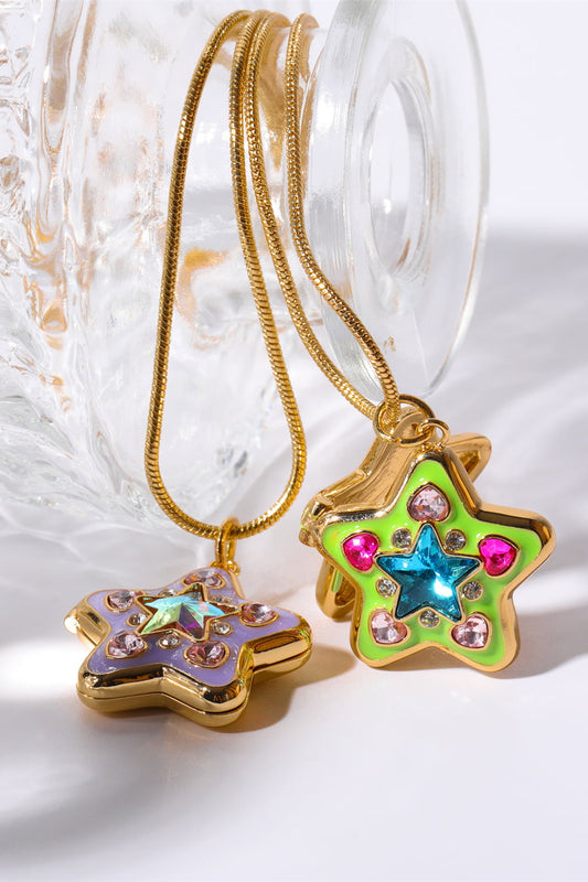 Rhinestone Decor Star Box Pendant Necklace - Flyclothing LLC