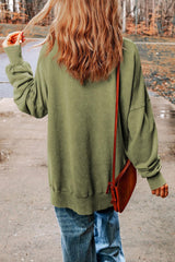 Dropped Shoulder Round Neck Long Sleeve Blouse - Flyclothing LLC