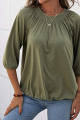 Gathered Detail Round Neck T-Shirt