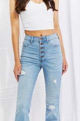 Vibrant MIU Full Size Jess Button Flare Jeans - Flyclothing LLC