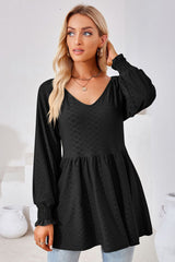 V-Neck Lantern Sleeve Blouse - Flyclothing LLC