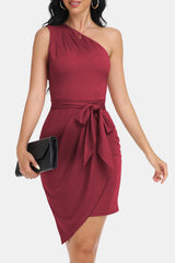 Tie Front One-Shoulder Sleeveless Dress - Flyclothing LLC