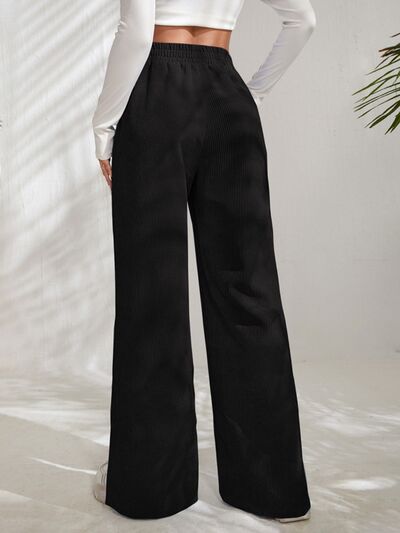 Slit Pocketed High Waist Wide Leg Pants - Flyclothing LLC