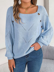 Openwork Buttoned Square Neck Sweater - Flyclothing LLC