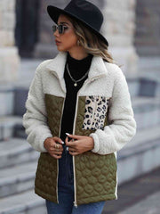 Leopard Color Block Zip-Up Jacket - Flyclothing LLC