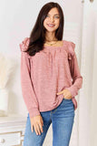 Double Take Square Neck Ruffle Shoulder Long Sleeve T-Shirt - Flyclothing LLC