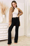 Woven Right Openwork Horizontal Ribbing Open Front Cardigan - Flyclothing LLC