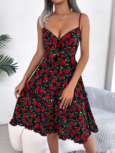 Printed Plunge Cap Sleeve Cami Dress - Flyclothing LLC