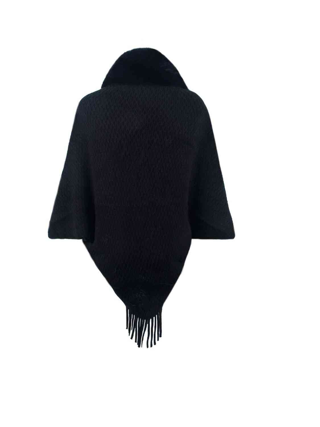 Open Front Fringe Hem Poncho - Flyclothing LLC