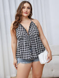 Plus Size Plaid Halter Neck Cami - Flyclothing LLC