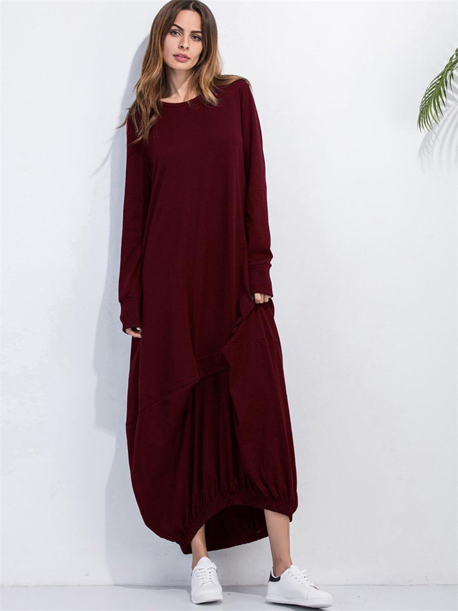 Full Size Round Neck Long Sleeve Sweatshirt Dress - Trendsi