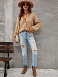 Heathered Lantern Sleeve Cardigan - Trendsi