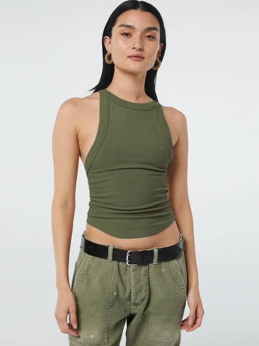 Halter Neck Ribbed Cropped Top - Flyclothing LLC