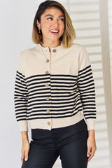 Striped Button Up Long Sleeve Cardigan - Flyclothing LLC