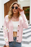 Floral Ribbed Trim Drop Shoulder Cardigan - Flyclothing LLC