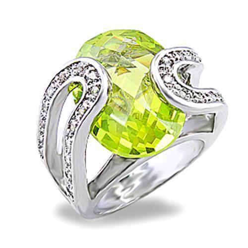 Alamode Rhodium Brass Ring with AAA Grade CZ in Apple Green color - Flyclothing LLC