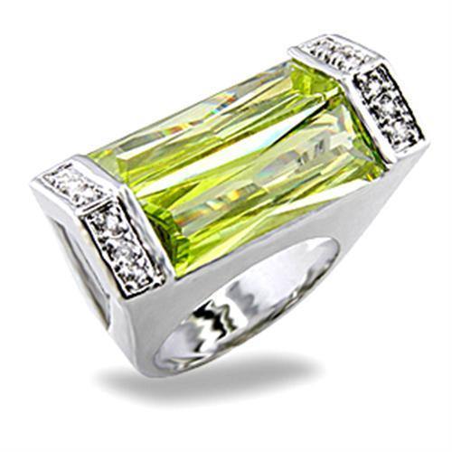 Alamode Rhodium Brass Ring with Synthetic Spinel in Peridot - Flyclothing LLC