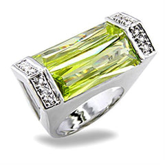 Alamode Rhodium Brass Ring with Synthetic Spinel in Peridot - Alamode