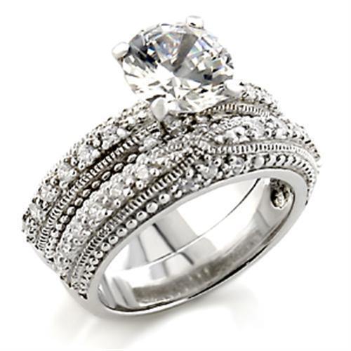 Alamode Rhodium Brass Ring with AAA Grade CZ in Clear - Flyclothing LLC