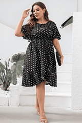 Plus Size Polka Dot Flutter Sleeve Dress - Flyclothing LLC