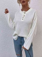 Quarter-Button Slit Sweater - Flyclothing LLC