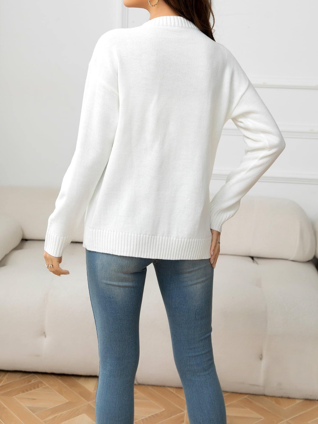 V-Neck Long Sleeve Buttoned Knit Top with Pocket - Flyclothing LLC