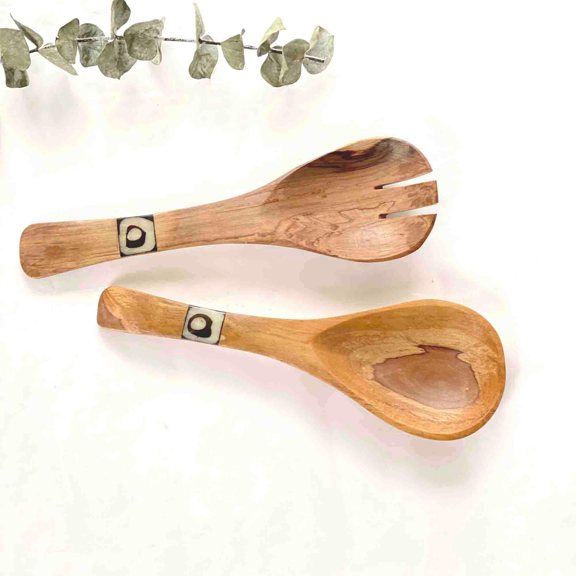 Olive Wood Serving Set, Small with Batik Inlay - Flyclothing LLC