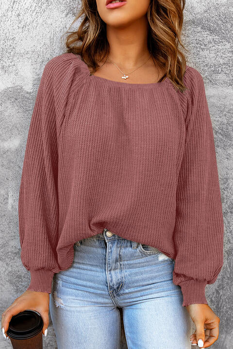 Square Neck Waffle-Knit Top - Flyclothing LLC