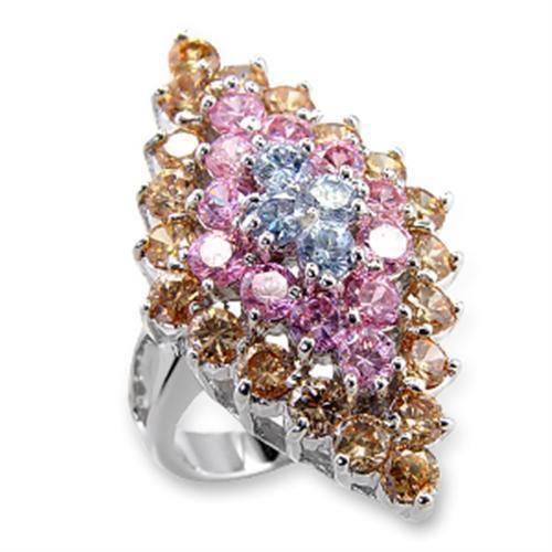 Alamode Rhodium Brass Ring with AAA Grade CZ in Multi Color - Flyclothing LLC