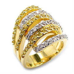 Alamode Gold+Rhodium Brass Ring with AAA Grade CZ in Topaz - Flyclothing LLC