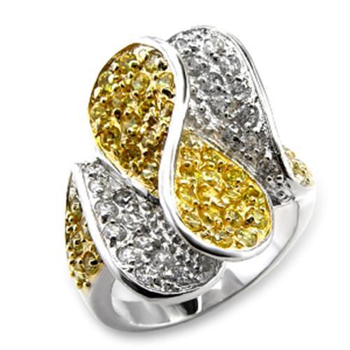 Alamode Gold+Rhodium Brass Ring with AAA Grade CZ in Topaz - Flyclothing LLC