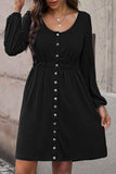 Scoop Neck Empire Waist Long Sleeve Mini Dress - Flyclothing LLC