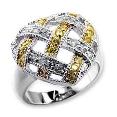 Alamode Reverse Two-Tone Brass Ring with AAA Grade CZ in Topaz - Flyclothing LLC