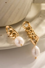 Stainless Steel Pearl Asymmetrical Earrings - Flyclothing LLC