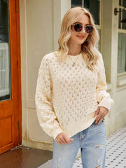 Openwork Round Neck Sweater - Flyclothing LLC