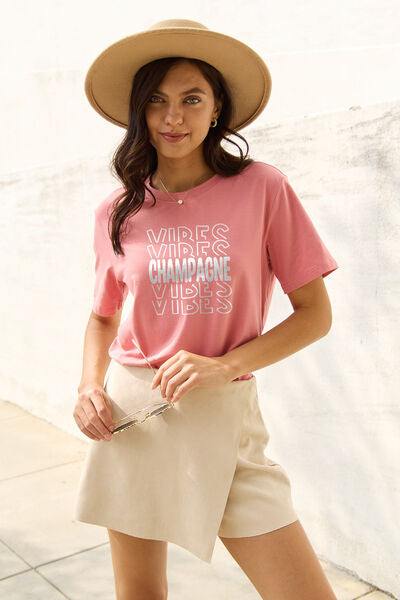 Simply Love Full Size CHAMPAGNE VIBES Round Neck T-Shirt - Flyclothing LLC