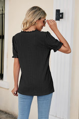 Eyelet Flounce Sleeve Scalloped V-Neck Top - Flyclothing LLC