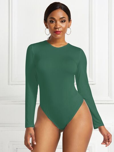 Round Neck Long Sleeve Bodysuit - Flyclothing LLC