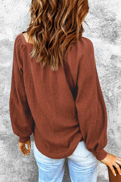 Square Neck Waffle-Knit Top - Flyclothing LLC