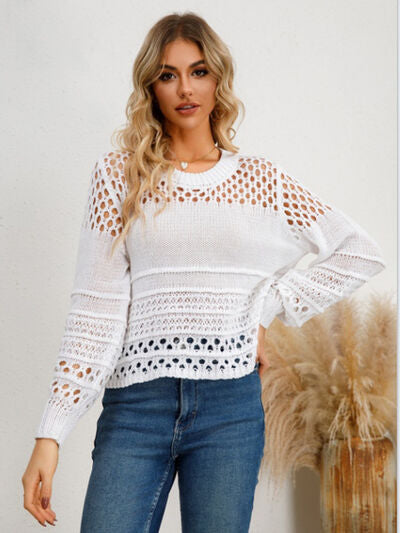 Cutout Round Neck Knit Top - Flyclothing LLC