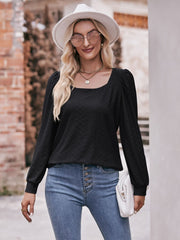 Eyelet Square Neck Puff Sleeve Blouse - Flyclothing LLC