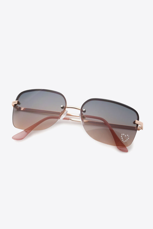 Rhinestone Heart Metal Frame Sunglasses - Flyclothing LLC