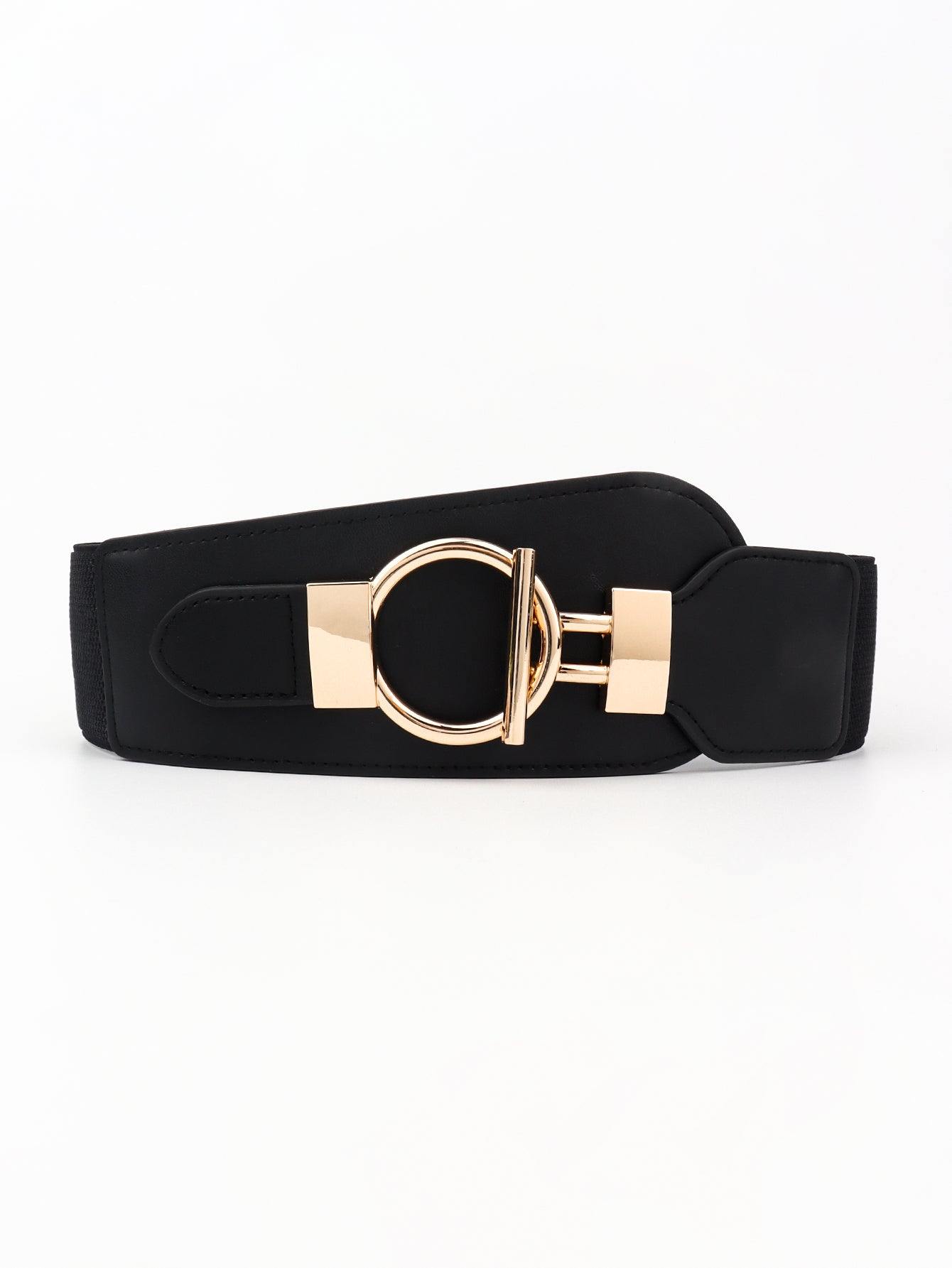 PU Elastic Wide Belt with Alloy Buckle - Flyclothing LLC